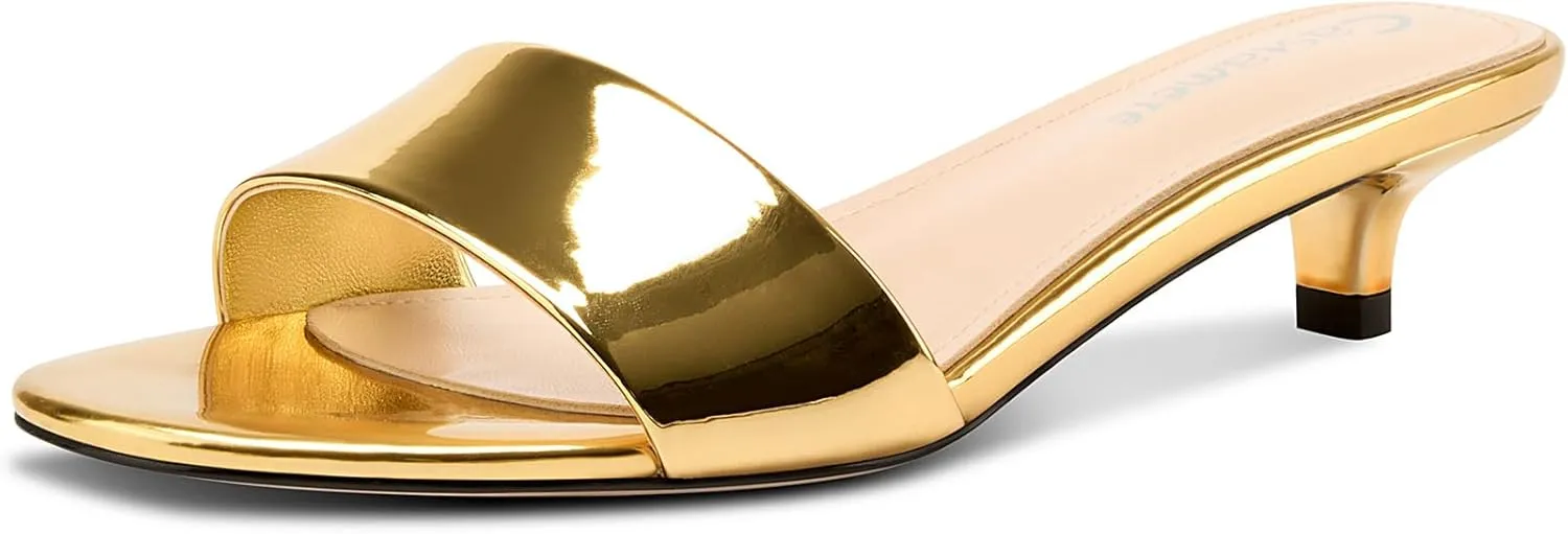 Castamere Womens Low Kitten Heel Open Toe Mule Heels Casual Dress Prom Slip-on Sandals 1.4 Inches Heels