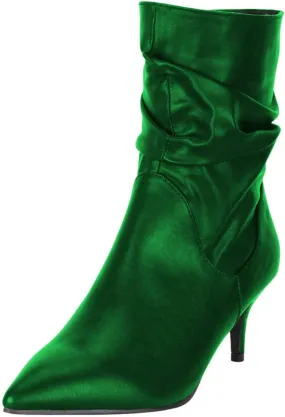 FSJ Women Elegant Slouch Ankle Boots Pointed Closed Toe Kitten Low Heels Stacked Short Booties Leather Side Zipper Ladies Office Party Prom Fall Winter Dress Shoes Size 4-15 US