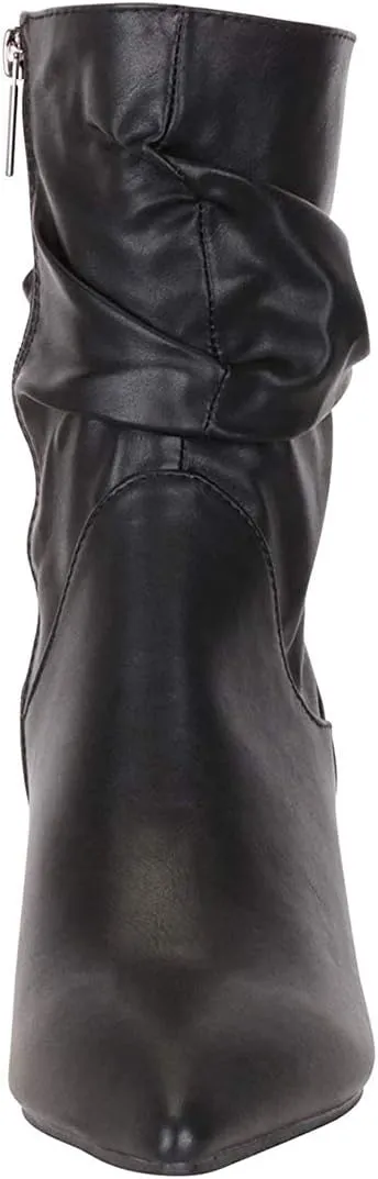 FSJ Women Elegant Slouch Ankle Boots Pointed Closed Toe Kitten Low Heels Stacked Short Booties Leather Side Zipper Ladies Office Party Prom Fall Winter Dress Shoes Size 4-15 US