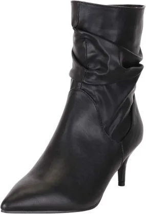FSJ Women Elegant Slouch Ankle Boots Pointed Closed Toe Kitten Low Heels Stacked Short Booties Leather Side Zipper Ladies Office Party Prom Fall Winter Dress Shoes Size 4-15 US