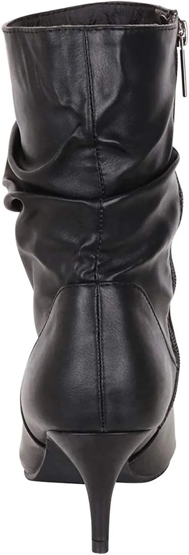 FSJ Women Elegant Slouch Ankle Boots Pointed Closed Toe Kitten Low Heels Stacked Short Booties Leather Side Zipper Ladies Office Party Prom Fall Winter Dress Shoes Size 4-15 US