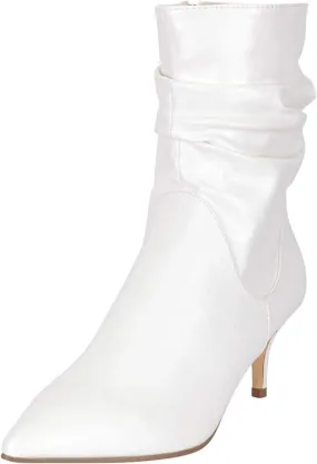 FSJ Women Elegant Slouch Ankle Boots Pointed Closed Toe Kitten Low Heels Stacked Short Booties Leather Side Zipper Ladies Office Party Prom Fall Winter Dress Shoes Size 4-15 US