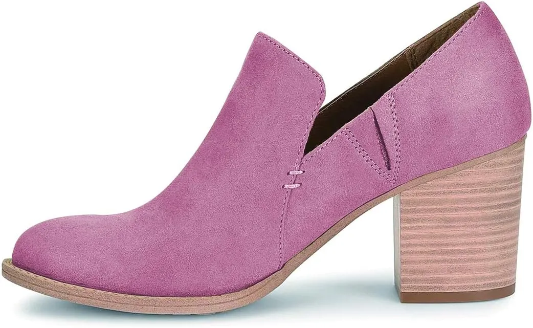 FSJ Women Retro Chunky High Heels Ankle Boots Slip On Round Closed Toe Slide Short Booties Faux Suede V Cut Pumps Loafers Ladies Fall Winter Comfortable Office Shoes Size 4-15 US