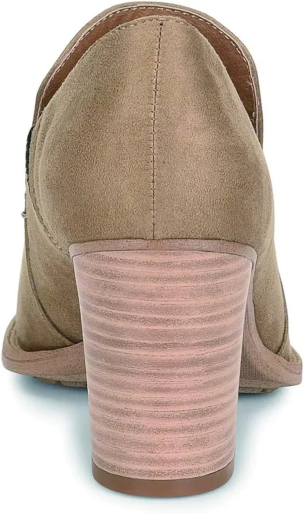 FSJ Women Retro Chunky High Heels Ankle Boots Slip On Round Closed Toe Slide Short Booties Faux Suede V Cut Pumps Loafers Ladies Fall Winter Comfortable Office Shoes Size 4-15 US