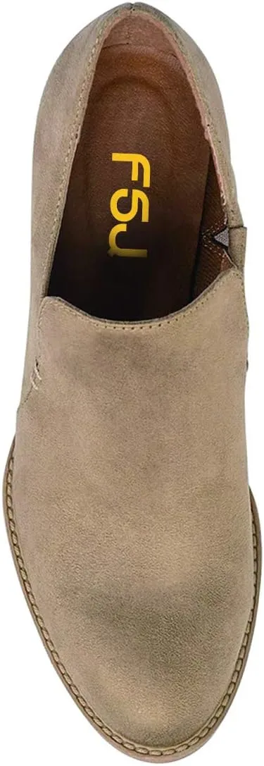 FSJ Women Retro Chunky High Heels Ankle Boots Slip On Round Closed Toe Slide Short Booties Faux Suede V Cut Pumps Loafers Ladies Fall Winter Comfortable Office Shoes Size 4-15 US