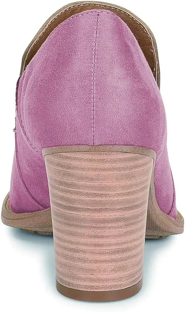 FSJ Women Retro Chunky High Heels Ankle Boots Slip On Round Closed Toe Slide Short Booties Faux Suede V Cut Pumps Loafers Ladies Fall Winter Comfortable Office Shoes Size 4-15 US