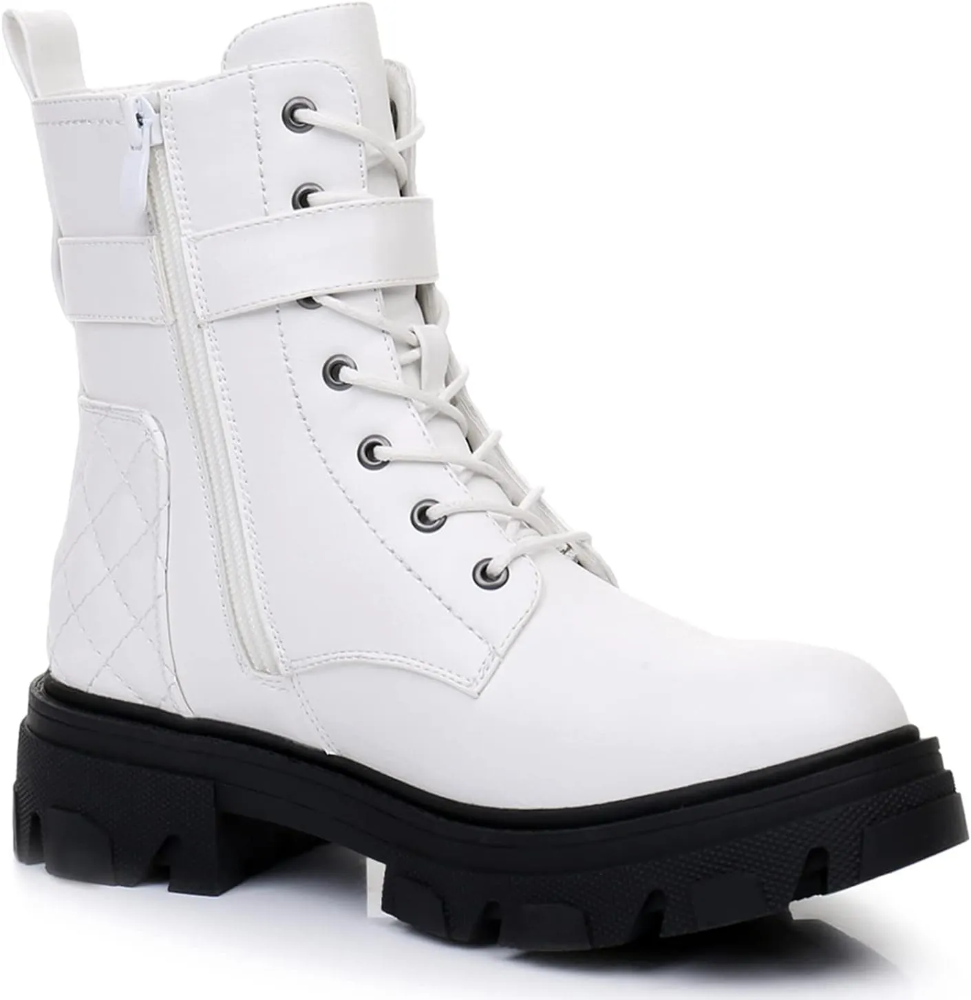 GLOBALWIN Women's Combat Boots Lace Up Ankle Booties Comfortable Lug Sole Boots For Women Chunky Low Heel