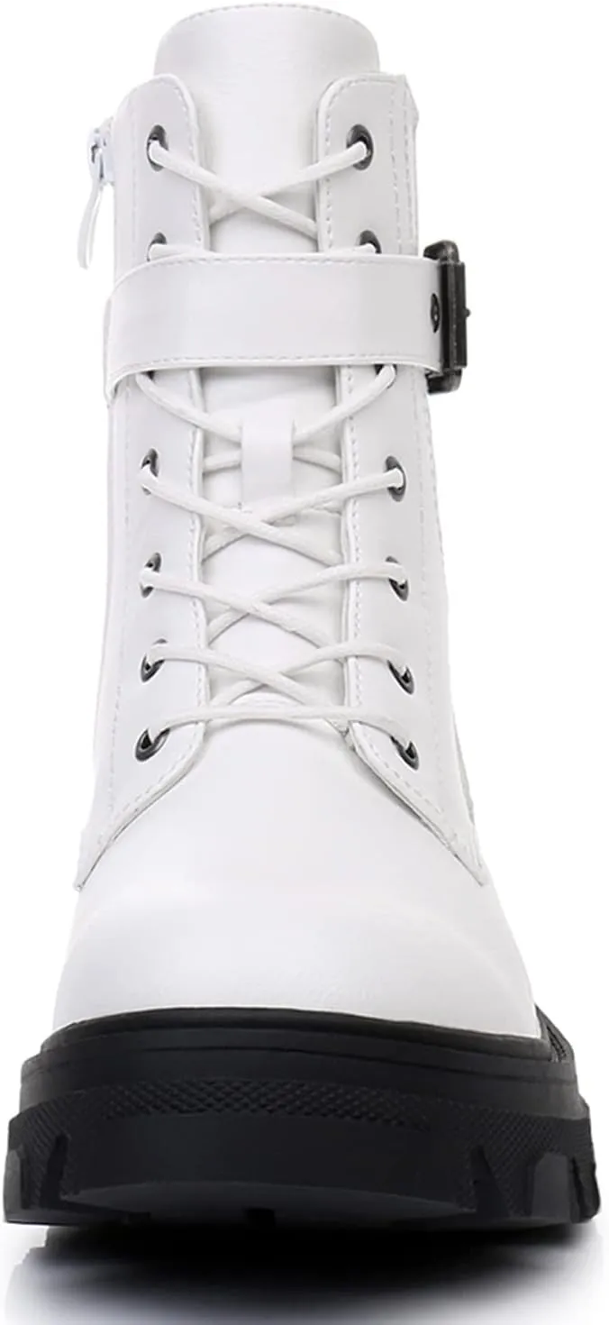 GLOBALWIN Women's Combat Boots Lace Up Ankle Booties Comfortable Lug Sole Boots For Women Chunky Low Heel