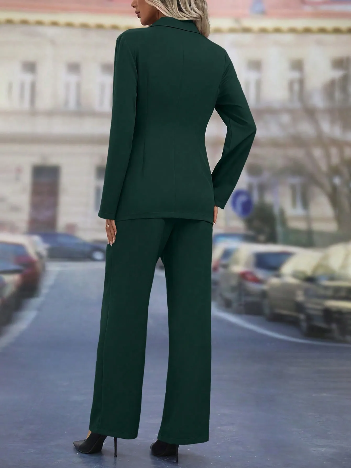 Lapel Neck Knot Side Blazer & Wide Leg Pants