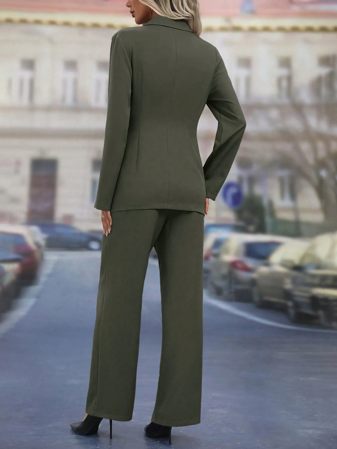 Lapel Neck Knot Side Blazer & Wide Leg Pants