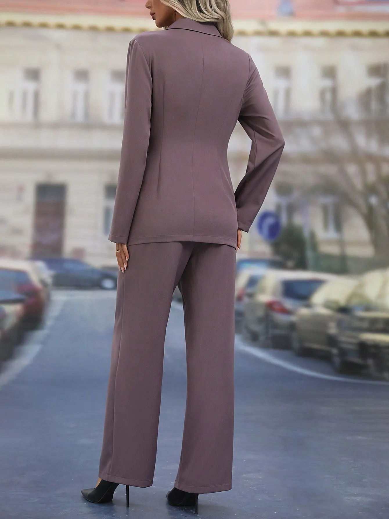 Lapel Neck Knot Side Blazer & Wide Leg Pants
