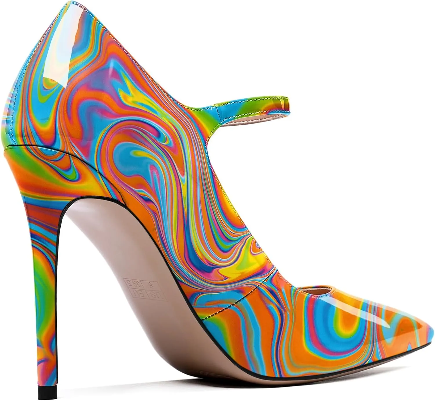 SAMMITOP Women's Pointed Toe Mary Jane Pumps High Heel Shoe with Ankle Strap