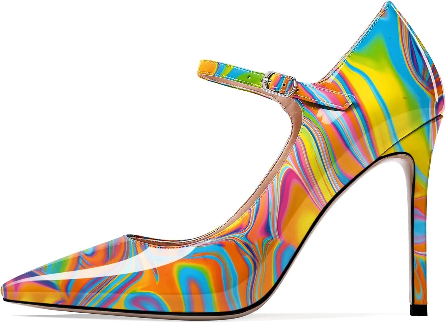 SAMMITOP Women's Pointed Toe Mary Jane Pumps High Heel Shoe with Ankle Strap