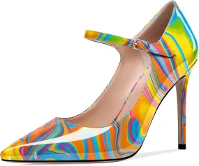 SAMMITOP Women's Pointed Toe Mary Jane Pumps High Heel Shoe with Ankle Strap