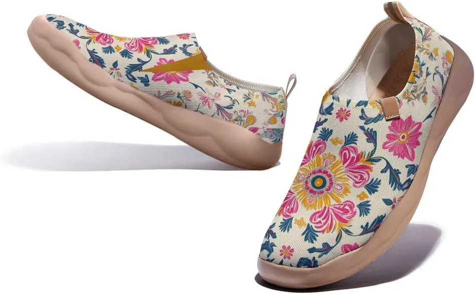 Women's Art Illustration Slip-on Shoes Vibrant Floral Casual Loafers Lightweight Comfortable Travel Footwear