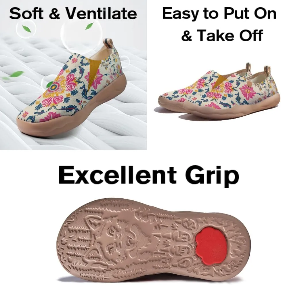 Women's Art Illustration Slip-on Shoes Vibrant Floral Casual Loafers Lightweight Comfortable Travel Footwear