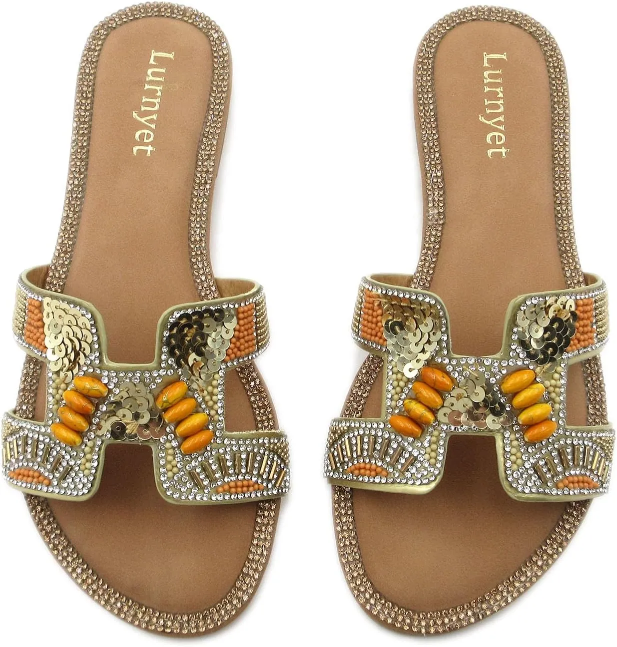 Women's Rhinestone Embellished Comfort Cushion Slide Flat Sandals with Sequin and Crystal Beaded: Stylish Design, Non-Slip Rubber Sole, Latex Insole for Comfort, Perfect for Parties, Gatherings, Casual Wear, Vacations, and Beach Days